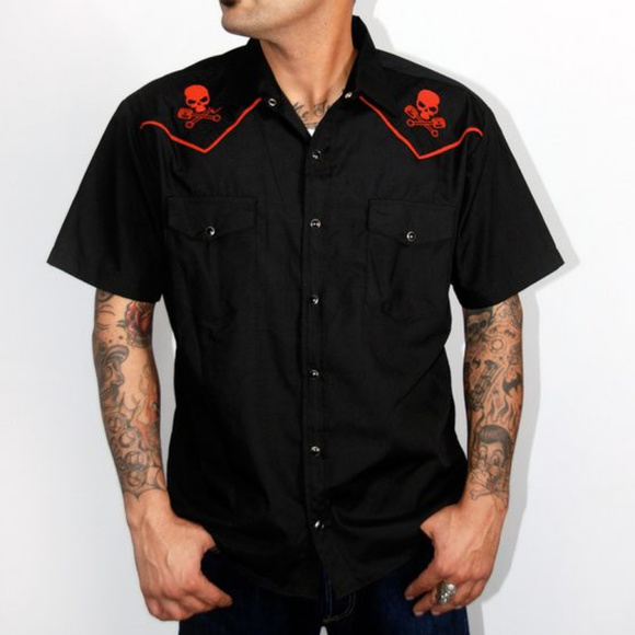 Steady Clothing Skull and Piston Western Shirt - Picture 1 of 7